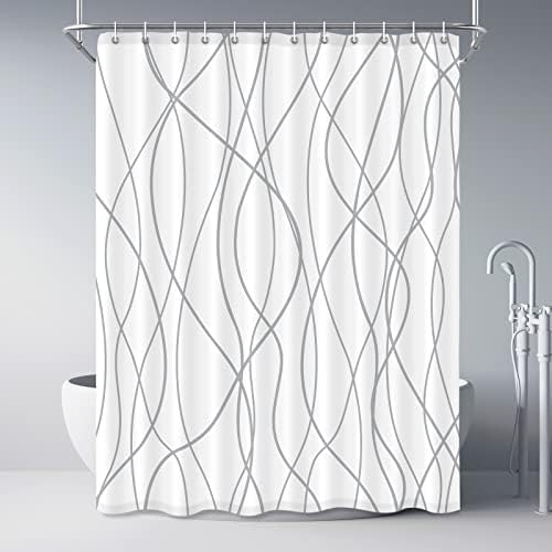 Striped Shower Curtain for Bathroom, Grey White, 72" W x 84" L