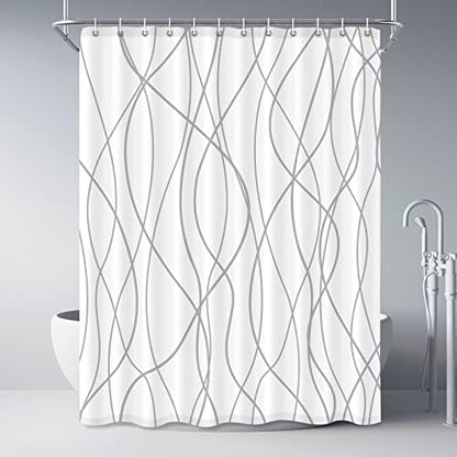 Striped Shower Curtain for Bathroom, Grey White, 72" W x 84" L
