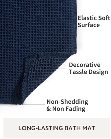 tchdio Waffle Bath Mat-Runner Rug, Super Absorbent Non Slip Bath Mats for Bathroom Machine Washable Long Rugs with Tassels, Bath Rugs for Bathroom Floor Beside Tub, 2' x 4'(24" x 48"), Navy Blue