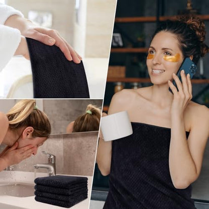 HOMEXCEL 8PK Bath Towel Set, Soft Absorbent, 2 Bath, 2 Hand, 4 Wash, Black