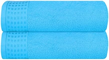 GLAMBURG 100% Cotton 2 Pack Oversized Bath Towel Set 28x55 Inches, Ultra Soft Highly Absorbant Compact Quickdry & Lightweight Large Bath Towels, Ideal for Gym Travel Camp Pool - Turquoise Blue