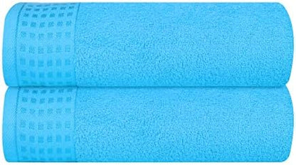 GLAMBURG 100% Cotton 2 Pack Oversized Bath Towel Set 28x55 Inches, Ultra Soft Highly Absorbant Compact Quickdry & Lightweight Large Bath Towels, Ideal for Gym Travel Camp Pool - Turquoise Blue