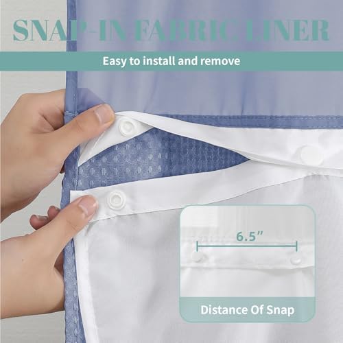 No Hook Long Waffle Shower Curtain, Snap-In Liner, 71x86 in, MoonlightBlue