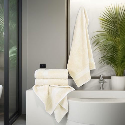 Medium Size Bath Towels Set of 6 – 100% Cotton Terry – 24" x 48" – Quick Dry, Soft & Highly Absorbent – Ivory Towels for Bathroom, Gym, Spa, Pool & Daily Use