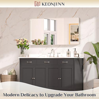 Keonjinn 42 x 20 Inch Brushed Nickel Bathroom Mirrors for Over Sink