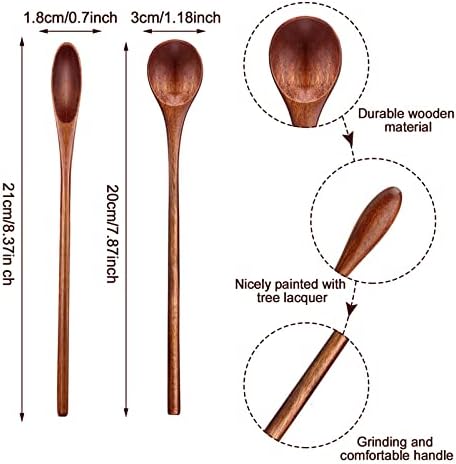 Patelai 10 Pieces Wooden Coffee Spoons Long Handle Mixing Wooden Spoon Handmade Stirring Teaspoon for Kitchen Stirring