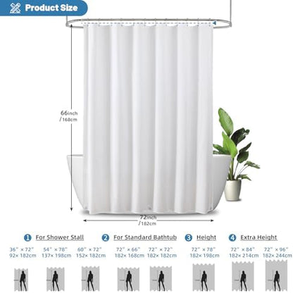 1 Pack Water-Repellent Fabric Shower Curtain Liner, 72x66 White