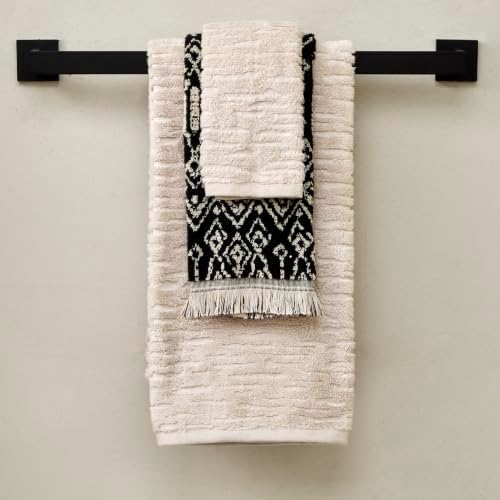 SKL Home CloudSoft/Nador Bath Towel Set-6pc, 100% Cotton, Oatmeal/Black