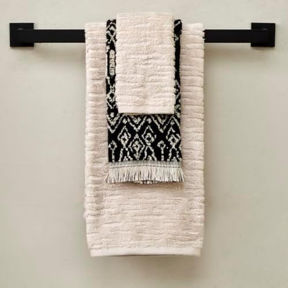 SKL Home CloudSoft/Nador Bath Towel Set-6pc, 100% Cotton, Oatmeal/Black
