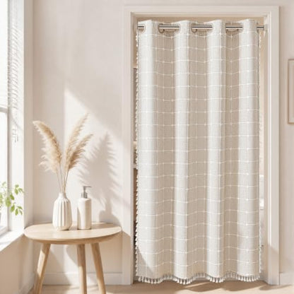 RiverDream Farmhouse No Hooks Shower Curtain with Snap-in Liner,Linen,54x80