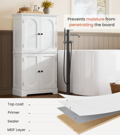 HAIOOU Bathroom Floor Cabinet with Motion Sensor Light - White
