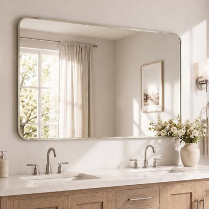 30x48 Inch Brushed Nickel Rounded Rectangle Bathroom Vanity Mirror