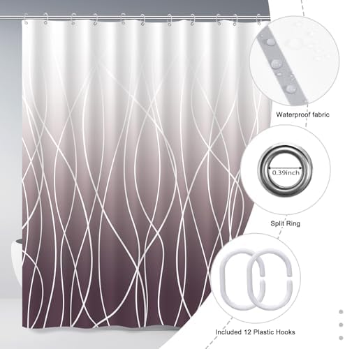 Striped Shower Curtain for Bathroom, Burgundy, 72" W x 72" L