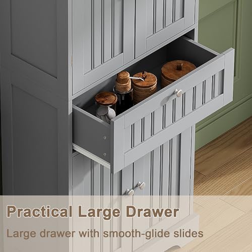 ChooChoo 51" H Bathroom Floor Cabinet with Drawer and Adjustable Shelves