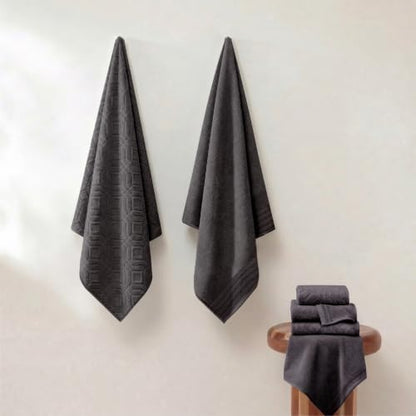 Modern Threads 6 Piece Bath Towel Set – Bathroom Towel Set with 2 Bath Towels, 2 Hand Towels & 2 Washcloths – 100% Cotton, Soft & Absorbent – Geometric (Charcoal)