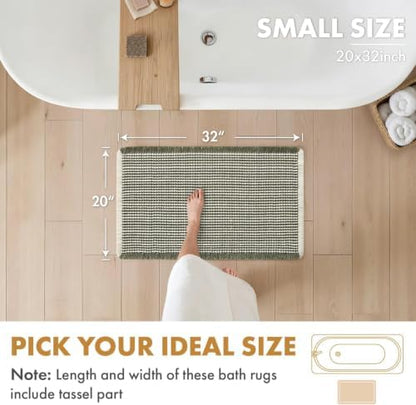 MIULEE Set of 2 Waffle Bathroom Rugs Boho Bath Mat Green&Cream 20x32 Inch