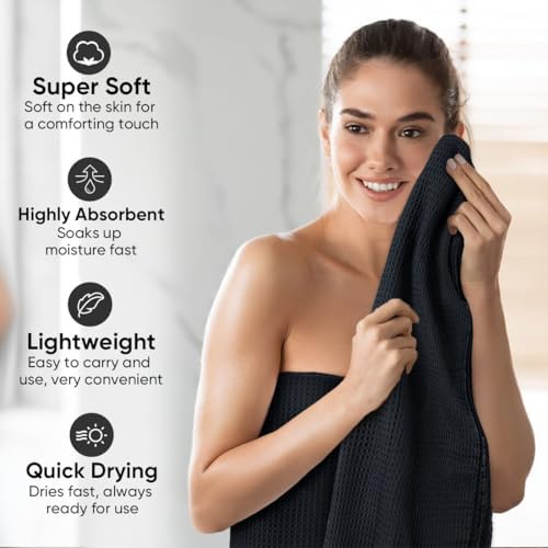 HOMEXCEL Black Waffle Bath Towels Set of 4 Pack, Waffle Towels for Bathroom