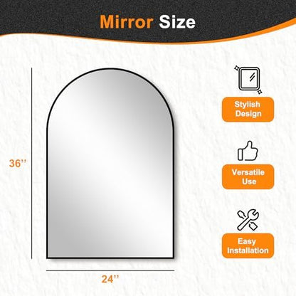 Delma Arched Bathroom Mirror, 24"x36", Black