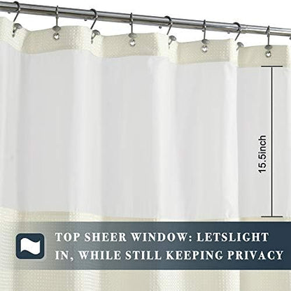 N&Y HOME Extra Long Waffle Shower Curtain with Snap-in Liner Cream, 71x84