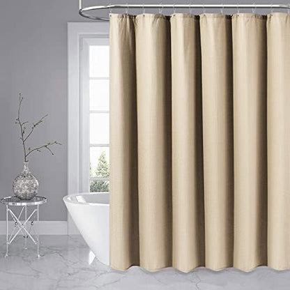 Dynamene Long Waffle Shower Curtain 256 GSM Heavy Fabric 72x78 Beige/Khaki