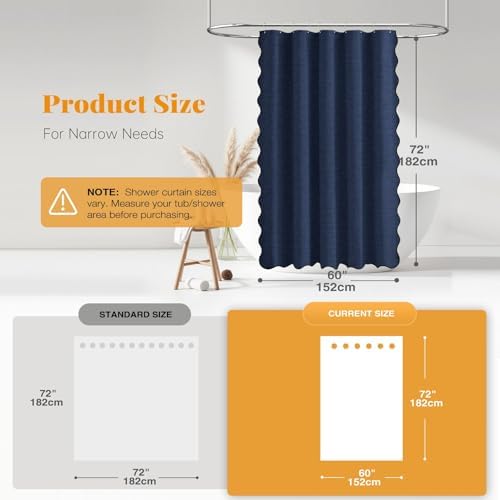BTTN 60x72 Boho Scalloped Linen Textured Cloth Shower Curtain, Navy Blue