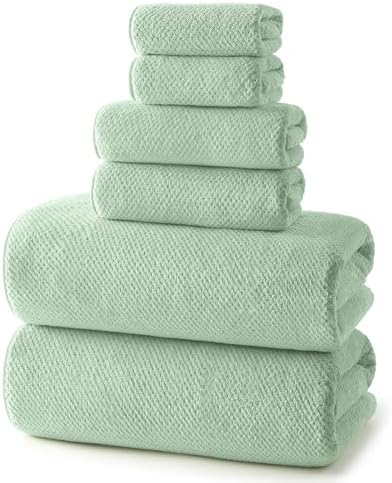 REDKISS Ultra Soft 6 Piece Towel Set, Premium Towels for Bathroom, Highly Absorbent, Quick Dry, Lightweight Bath Towels Set Collection, Includes 2 Bath Towels, 2 Hand Towels, 2 Washcloths, Green