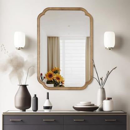 WallBeyond 24" x 36" Rounded Corner Arch Wall Mirror with Wood Frame for Entryway, Living Room or Bedroom Home Decor - Light Woodgrain, Honey-Colored