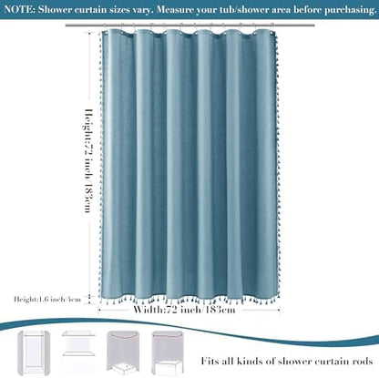 Nanspring Blue Boho Linen Shower Curtain 72 Inch Fabric Textured Elegant Shower Curtain Set with Hooks Simple Aesthetic Bathroom Decor with Hooks Vintage Cottage Bath Curtain for Bathroom 72x72