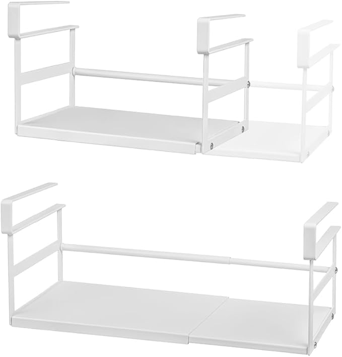 Under Shelf Storage Basket, 2-Pack Under Cabinet Shelf Organizer | Expandable Hanging Basket Holds 35 lbs Add-On Kitchen Pantry Cupboard Counter Laundry 10.04-16.81" W x 7.2" D x 5.12"H