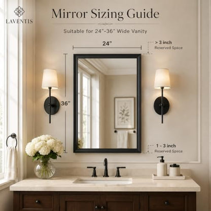 24x36 Inch Matte Black Bathroom Mirrors for Over Sink