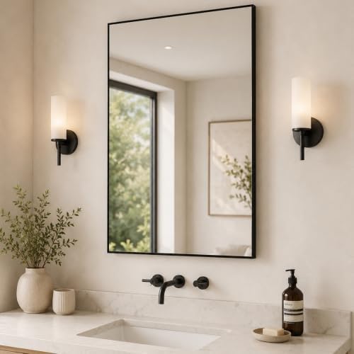 24x36 Matte Black Framed Rectangle Bathroom Vanity Wall Mirror