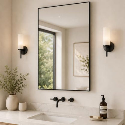 24x36 Matte Black Framed Rectangle Bathroom Vanity Wall Mirror