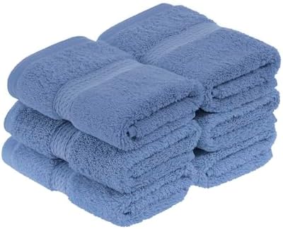 SUPERIOR Egyptian Cotton Plush & Absorbent, Face Towel Set of 6, Denim Blue