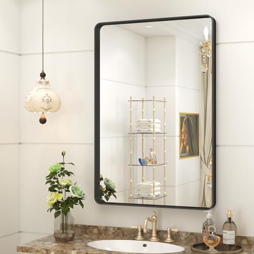 CHAMROR 20x30 Inch Black Metal Framed Bathrrom Mirror for Wall
