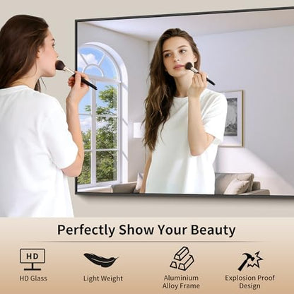 Black Bathroom Mirror for Wall, 55x30 Inch Rectangle Mirrors with Metal Frame, Modern Vanity Wall Mirror Decor for Bathroom Living Room, Entryway Hangs Horizontal or Vertical