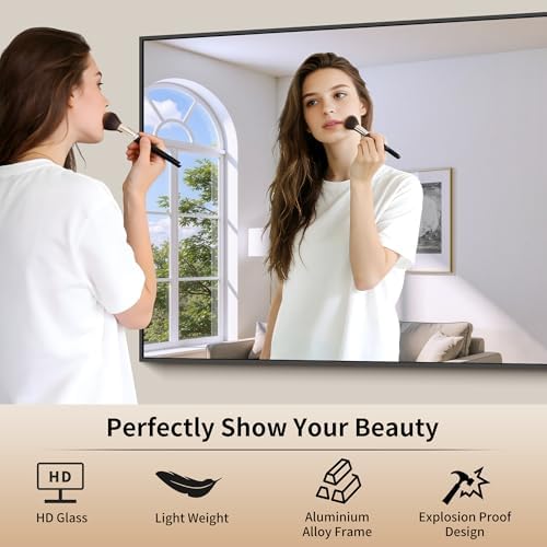 COFENY Black Bathroom Mirror for Wall, 30x48 Inch Rectangle Mirrors with Metal Frame, Modern Vanity Wall Mirror Decor for Bathroom Living Room, Entryway Hangs Horizontal or Vertical