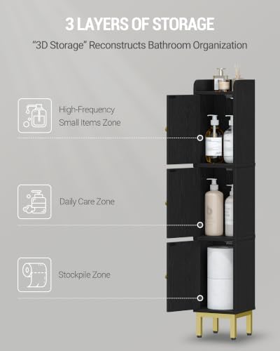 Hzuaneri Slim Bathroom Storage Cabinet, Narrow Bathroom Organizers,3 Doors