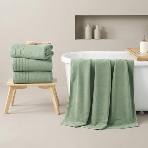REDKISS 2 Pack Extra Large 35x70 Inch Cotton Bath Towels, Green