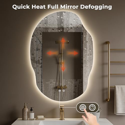 WallBeyond Backlit LED Bathroom Vanity Mirror with Lights, Irregular Asymmetrical Design,45" H x 32" W, Anti-Fog, Dimmable 3 Color Lighting, Memory, Hardwired Mount, Supports Horizontal & Vertical
