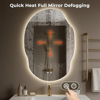 WallBeyond Backlit LED Bathroom Vanity Mirror with Lights, Irregular Asymmetrical Design,45" H x 32" W, Anti-Fog, Dimmable 3 Color Lighting, Memory, Hardwired Mount, Supports Horizontal & Vertical