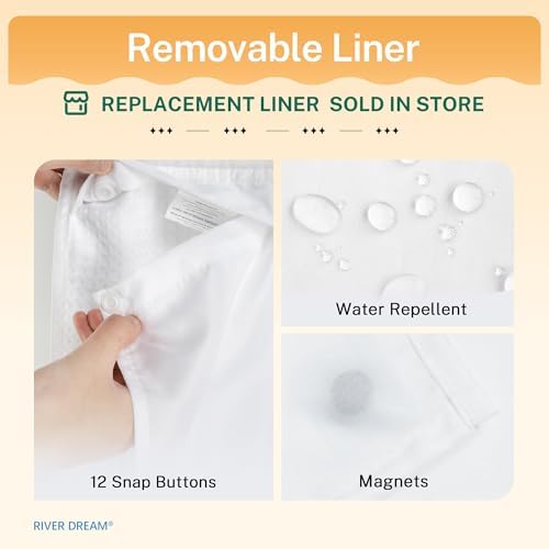 RiverDream Heavyweight Waffle No Hook Shower Curtain with Liner,White,71x74
