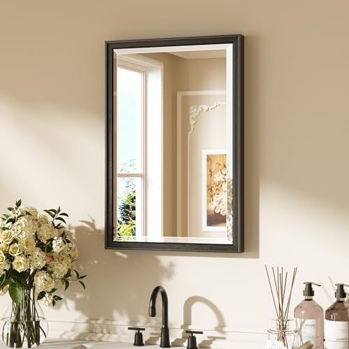 Keonjinn 16" x 24" Black Framed Mirror for Wall, Aluminum Alloy, Rust-Proof