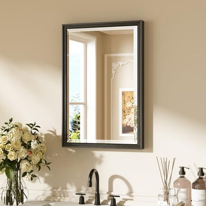 Keonjinn 16" x 24" Black Framed Mirror for Wall, Aluminum Alloy, Rust-Proof