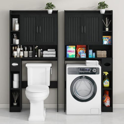 Vabches Farmhouse Over The Toilet Storage Cabinet with Barn Door, Black
