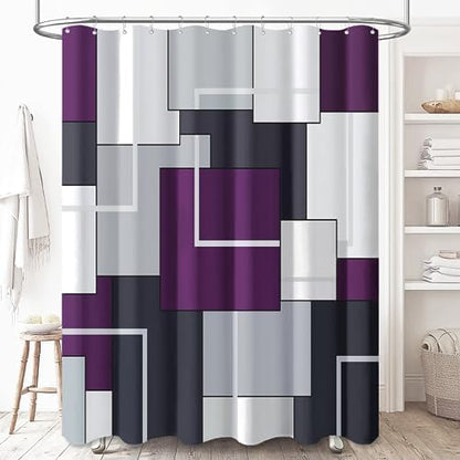 BTTN 72 x 84 Tall Modern Geometric Waterproof Fabric Shower Curtain, Purple