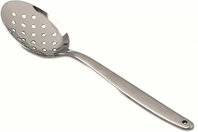 2 Pack 8 inch Kunz Small Regular and Perforated Sauce Spoon Set | 18/10 Stainless Steel Silver Chef Spoon ideal for drizzling sauces, plating desserts, Dishwasher safe
