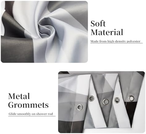 Grey Striped Shower Curtain Extra Wide 108x72 inch 18 Hooks