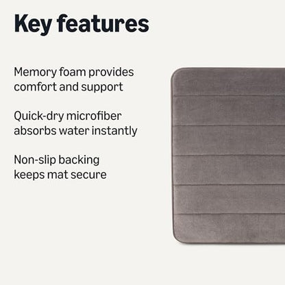 Amazon Basics Bath Mat for Bathroom, Absorbent Plush Memory Foam, Fast Dry Microfiber, Non-Slip, 17 x 24 Inches, Dark Gray