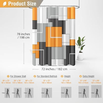 BTTN 72 x 78 Long Modern Geometric Waterproof Fabric Shower Curtain, Orange