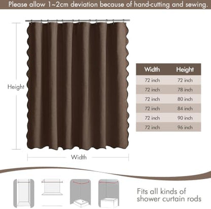 MIULEE Brown Extra Long Scalloped Linen Shower Curtain 72x80 Inches